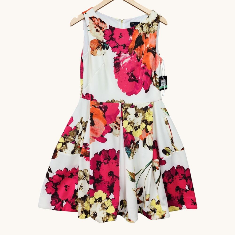 Just Taylor Floral Dress Women 8 NWT Pleated Pockets Gold Zipper Party Flawed - Picture 2 of 14